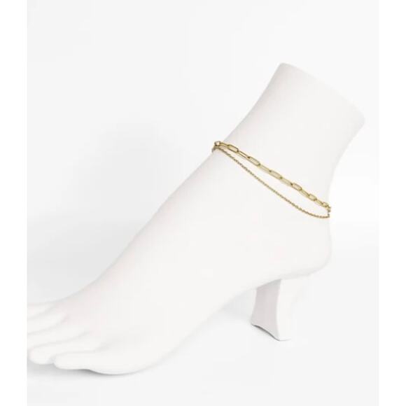 Gold Plated Stainless Steel Loop & Paperclip Chain Anklet 9' + 1.25" extender - Picture 3 of 4